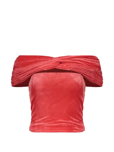Alberta Ferretti Off-shoulder Velvet Blouse In Red