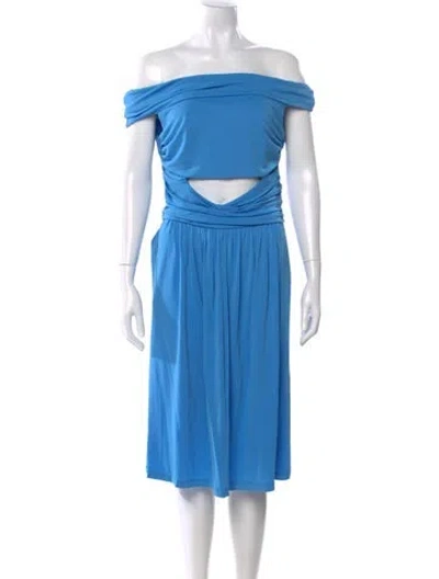 Pre-owned Alberta Ferretti Off-the-shoulder Knee-length Dress W/ Tags In Blue