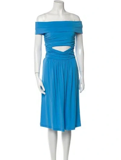 Pre-owned Alberta Ferretti Off-the-shoulder Midi Length Dress In Blue