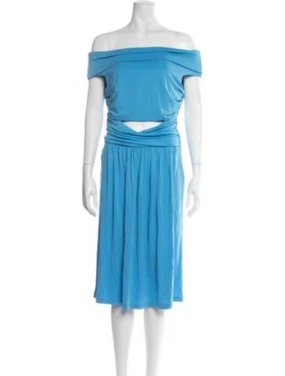 Pre-owned Alberta Ferretti Off-the-shoulder Midi Length Dress In Blue