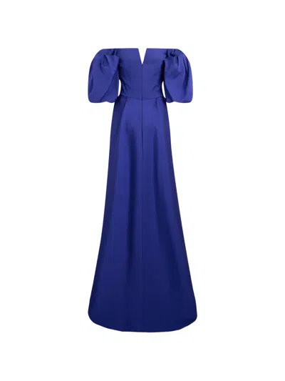 Alberta Ferretti Off-the-shoulder Puff-sleeve Maxi Dress In Blue