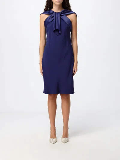 Alberta Ferretti Off-the-shoulder Satin Sheath Midi Dress With Boat Neck In Blue