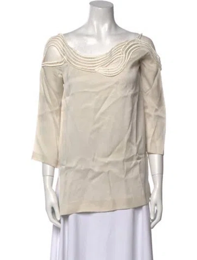 Pre-owned Alberta Ferretti Off-the-shoulder Three-quarter Sleeve Blouse In Neutral
