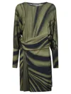 Alberta Ferretti Draped Mini Dress With Cinched Waist In Fantasia Verde