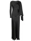Alberta Ferretti One-shoulder Black Evening Dress With Flowing Cape Sleeve In Black