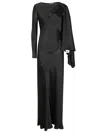 Alberta Ferretti One-shoulder Black Evening Dress With Flowing Cape Sleeve In Black