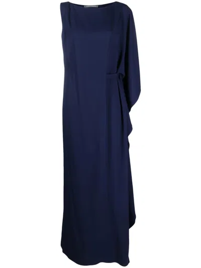 Alberta Ferretti Drapierte One-shoulder-robe In Blue
