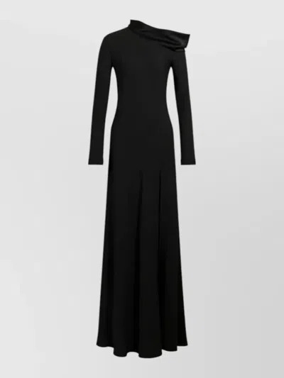 Alberta Ferretti One Shoulder Long Sleeve Draped Gown In Black
