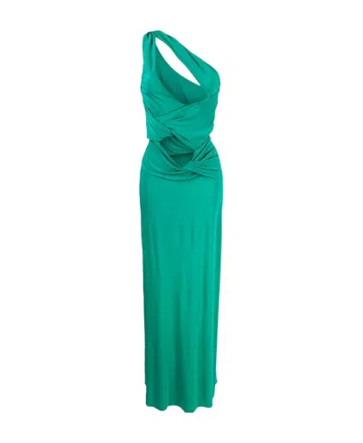 Alberta Ferretti One-shoulder Gown In Green