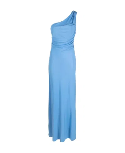 Alberta Ferretti One-shoulder Long Dress In Celeste