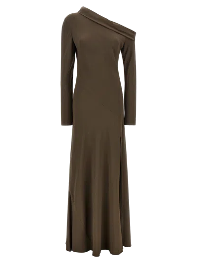Alberta Ferretti One-shoulder Viscose Dress In Brown