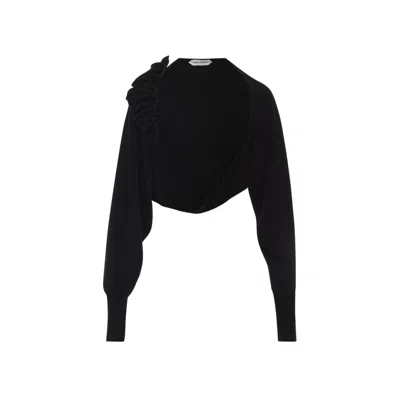 ALBERTA FERRETTI ALBERTA FERRETTI OPEN FRONT BLACK WOOL AND SILK CARDIGAN