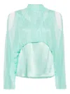 Alberta Ferretti Open Shoulder High Neck Blouse In Green