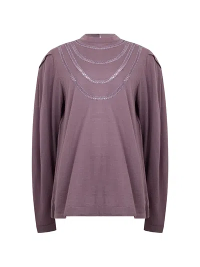 Alberta Ferretti Open-knit Long-sleeve Sweater In Purple