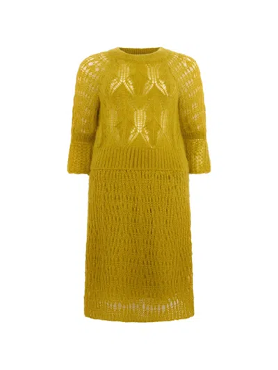 Alberta Ferretti Open-knit Midi Dress In Yellow