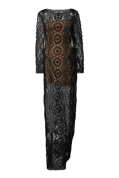 Alberta Ferretti Openwork-knit Dress In Black