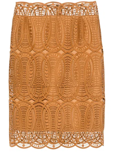 Alberta Ferretti Openwork Midi Skirt In Brown