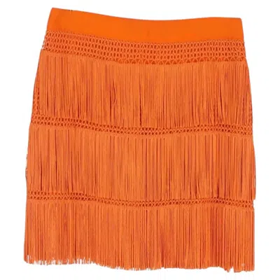 Pre-owned Alberta Ferretti Orange Fringed Mini Skirt Size 42