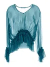 Alberta Ferretti Organic Chiffon Blouse With Small Ruffles In Blue