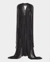 Alberta Ferretti Organic Chiffon Cape-sleeve Backless Gown In Black