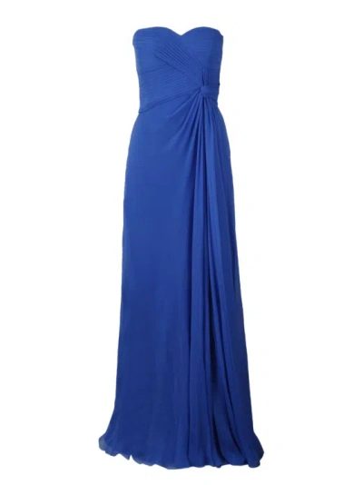 Alberta Ferretti Organic Chiffon Long Dress In Blue