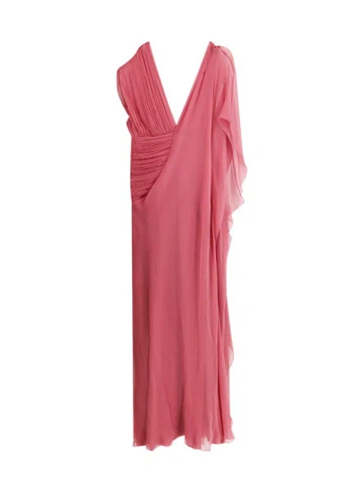Alberta Ferretti Organic Chiffon Long Dress In Pink