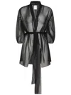 Alberta Ferretti Organic Silk Chiffon Cape With Waist Sash In Black