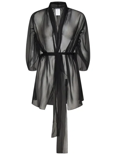 Alberta Ferretti Organic Silk Chiffon Cape With Waist Sash In Black