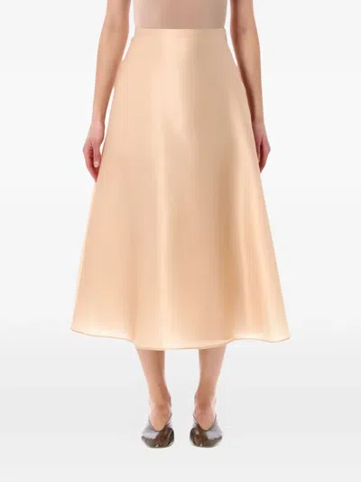 Alberta Ferretti Flared Silk Midi Skirt With Side Zip Closure In Brown