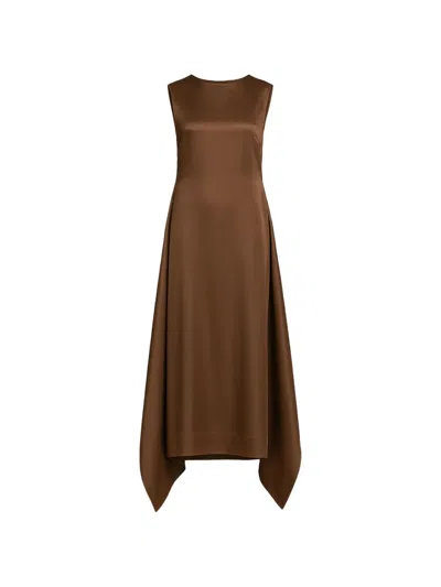 Alberta Ferretti Organza Boat-neck Maxi Dress In Brown