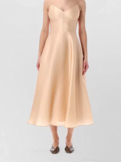 Alberta Ferretti Organza Dress Fitted Bodice Flared Skirt In Nude