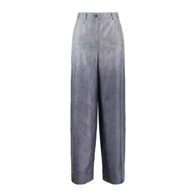 Alberta Ferretti Oversized Denim Print Habotai Pants In Blue