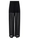 Alberta Ferretti Wide Leg Silk Trousers With Sheer Panels In Black