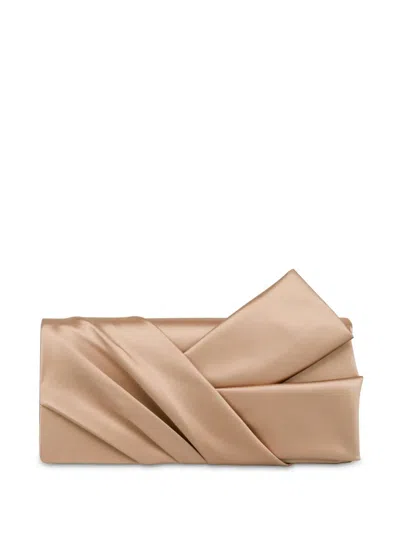 Alberta Ferretti Panelled Satin Clutch Bag In Beige