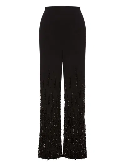 Alberta Ferretti Flared High Waist Trousers With Beaded Embellishments In Black