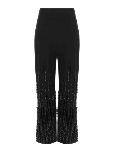Alberta Ferretti Flared High Waist Trousers With Beaded Embellishments In Black