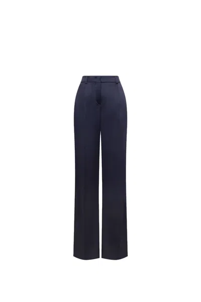 Alberta Ferretti Satin Finish Silk-blend Trousers In Blue