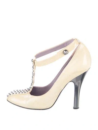 Pre-owned Alberta Ferretti Patent Leather T-strap Pumps In Gold