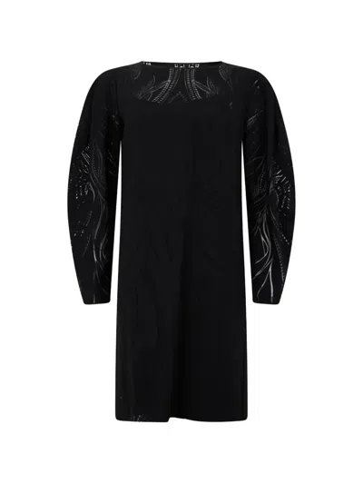 Alberta Ferretti Patterned Long-sleeve Mini Dress In Black