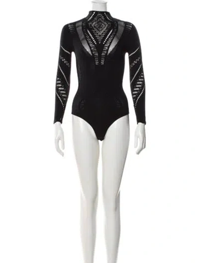 Pre-owned Alberta Ferretti Patterned Mock Neck Bodysuit In Black