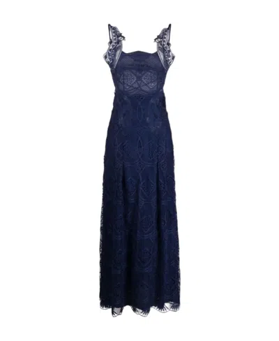 Alberta Ferretti Pattern-lace Sleeveless Maxi Dress In Blue