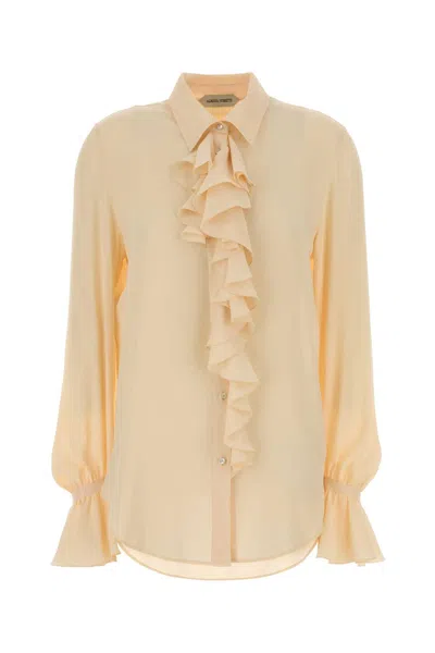 Alberta Ferretti Ruffle-front Crepe Shirt In Neutral