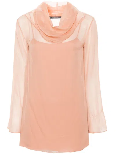 Alberta Ferretti Peach Pink Silk Blouse, Chiffon Crepe In Rosa