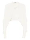 Alberta Ferretti Pearl-embellished Cropped Cardigan In White