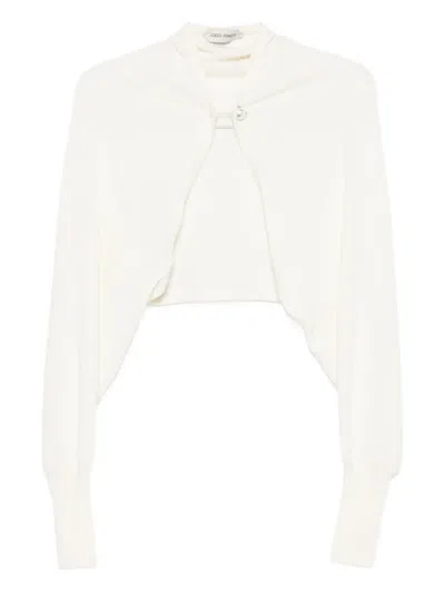 Alberta Ferretti Pearl-embellished Cropped Cardigan In White
