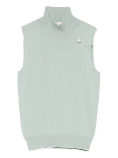 Alberta Ferretti Pearl-embellished High-neck Top In Blue