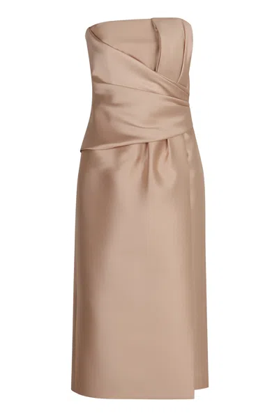 Alberta Ferretti Beige Mikado Longuette Dress In Neutral