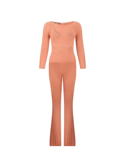 Alberta Ferretti Perforated Flared Jumpsuit In Orange