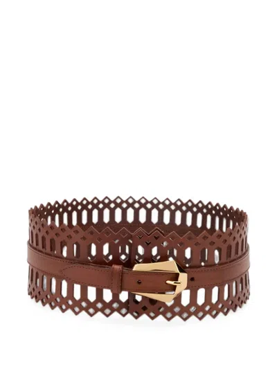 Alberta Ferretti Perforated Leather Belt In Brown