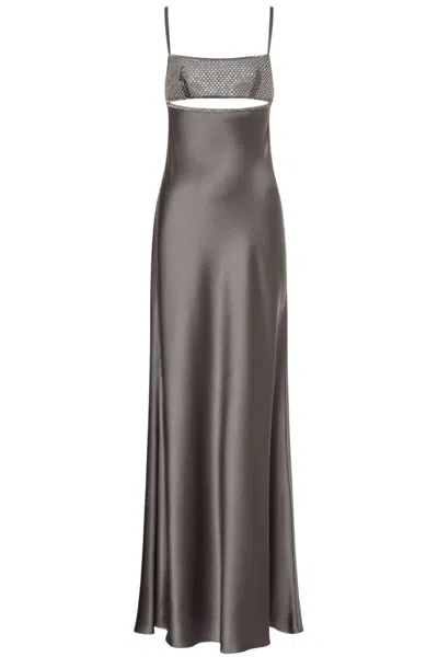Alberta Ferretti Crystal-embellished Satin Gown In Ferro